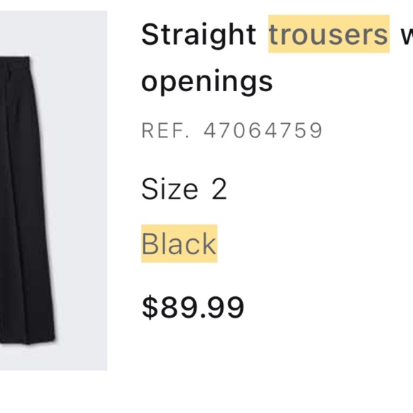 Mango Straight Trousers with Openings Black - Size 2 - Picture 7 of 7